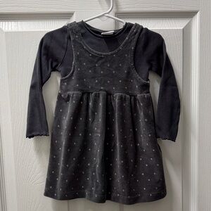 Zara Black Velvet Polka Dot Pinafore with Black Long Sleeve Tee